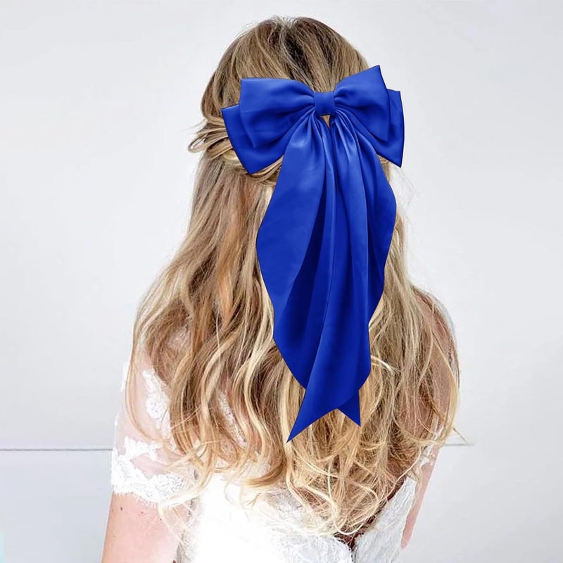 illpta Hair Bow for Girls,Cute Bow Hair Clips for Women Oversized Satin Hair clips Long Ribbon Hair Accessories Gifts for Girl (Royal Blue) - Image 4